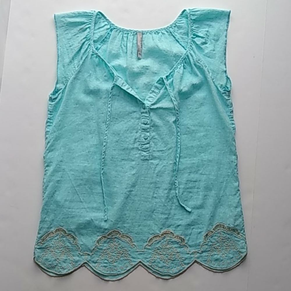 Old Navy Linen Boho Peasant Scallop Embroidery